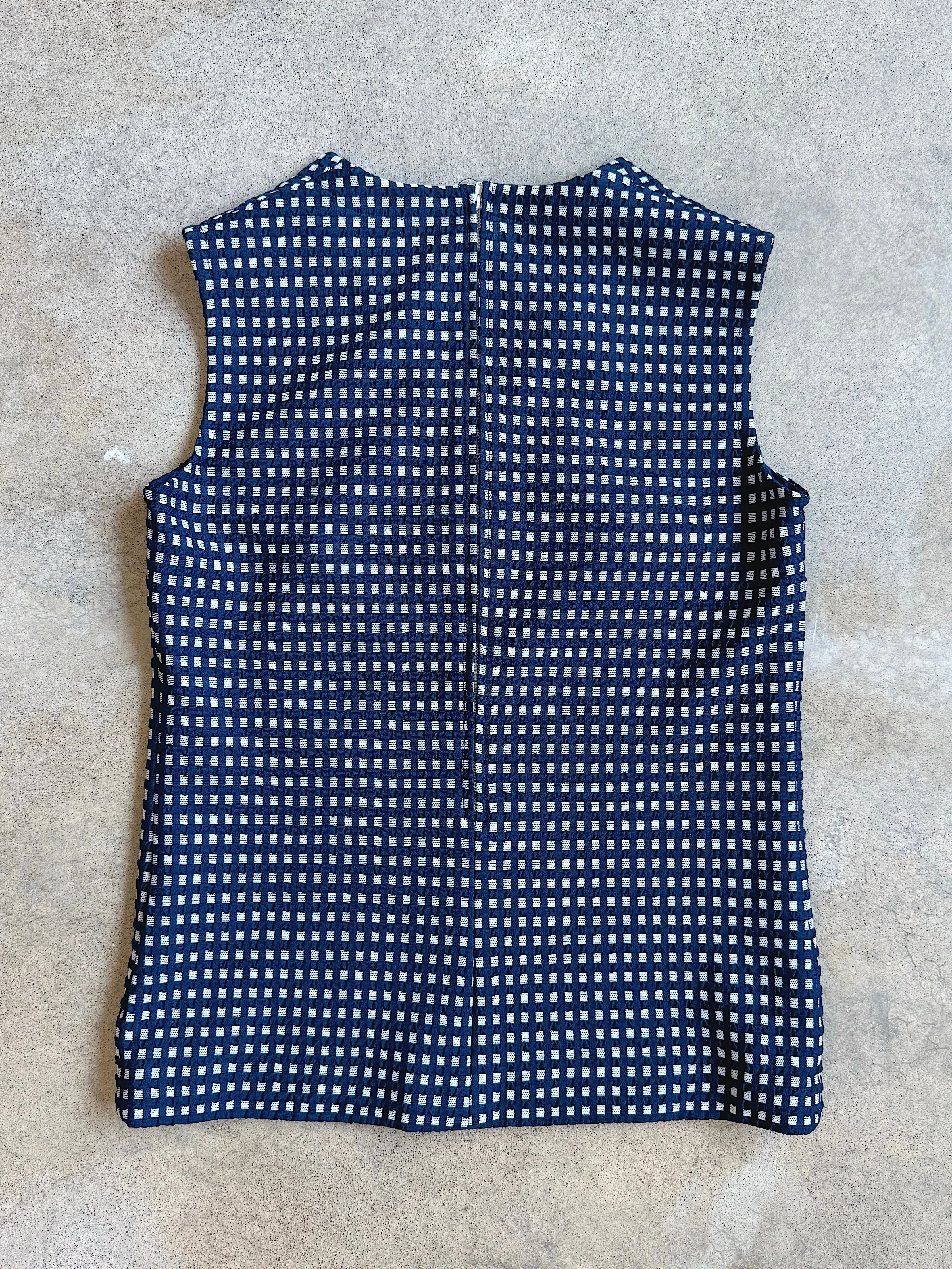 60s Vintage Handmade Navy Gingham V-Neck Tank Top (M)