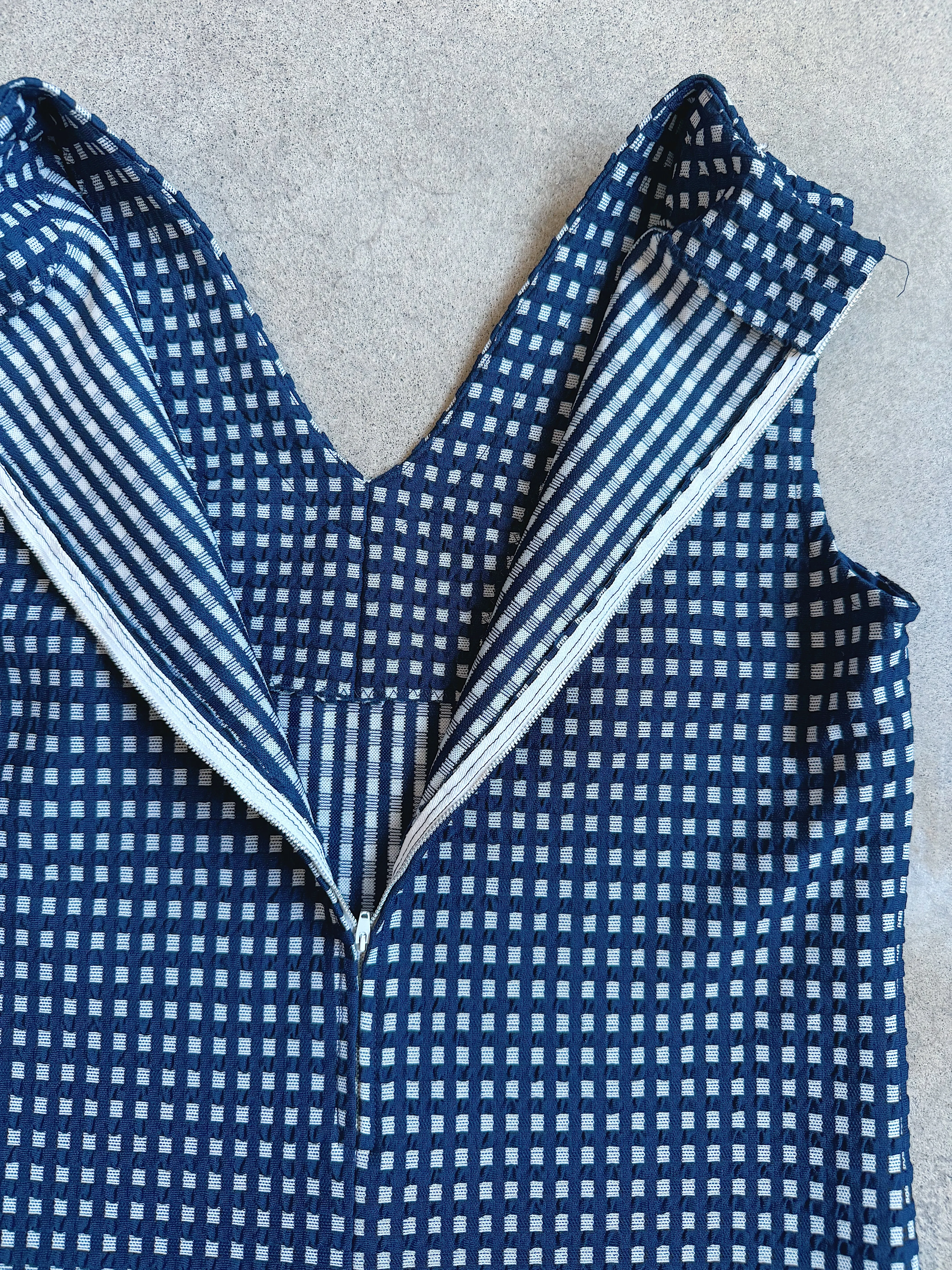 60s Vintage Handmade Navy Gingham V-Neck Tank Top (M)