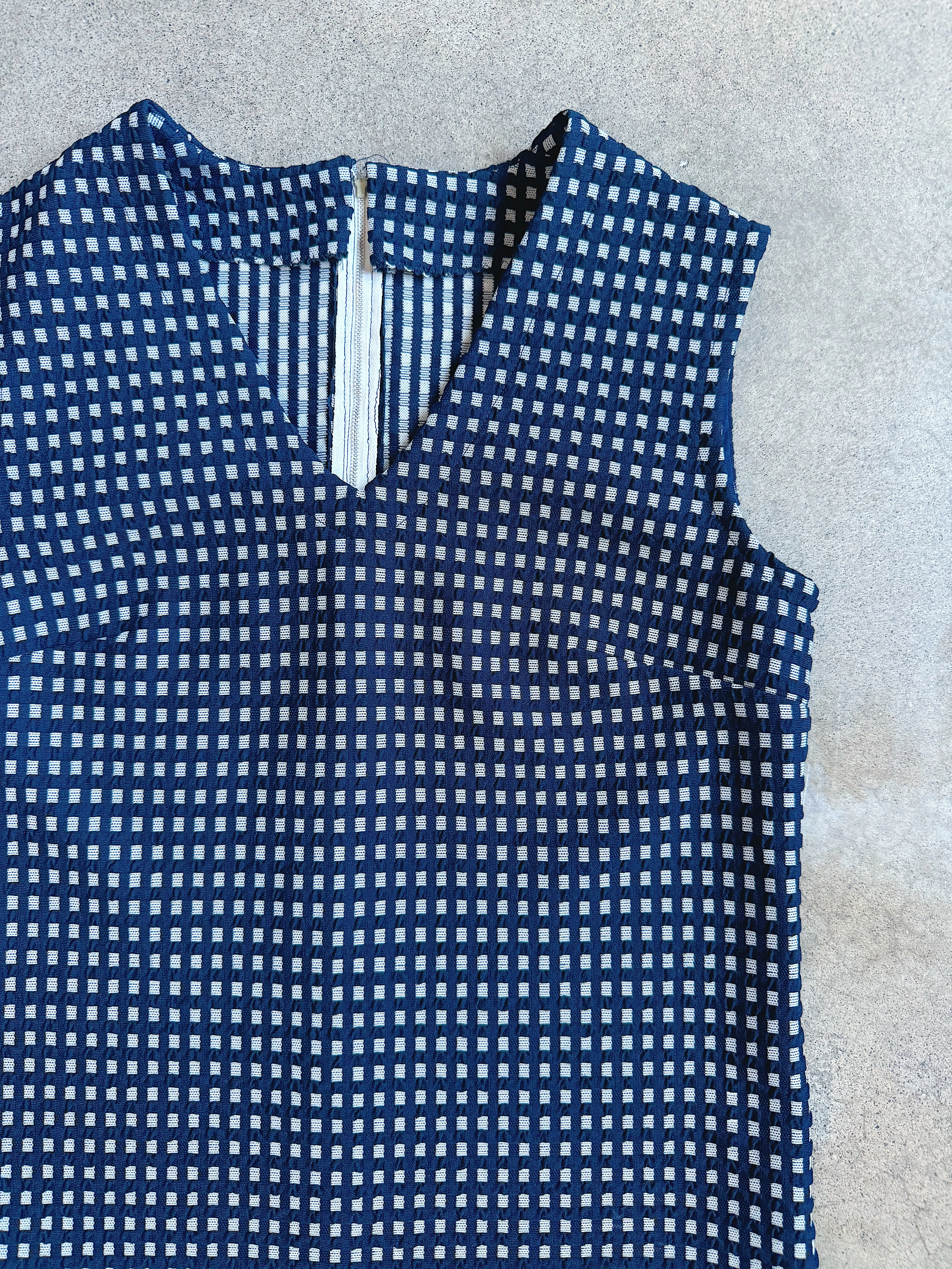60s Vintage Handmade Navy Gingham V-Neck Tank Top (M)