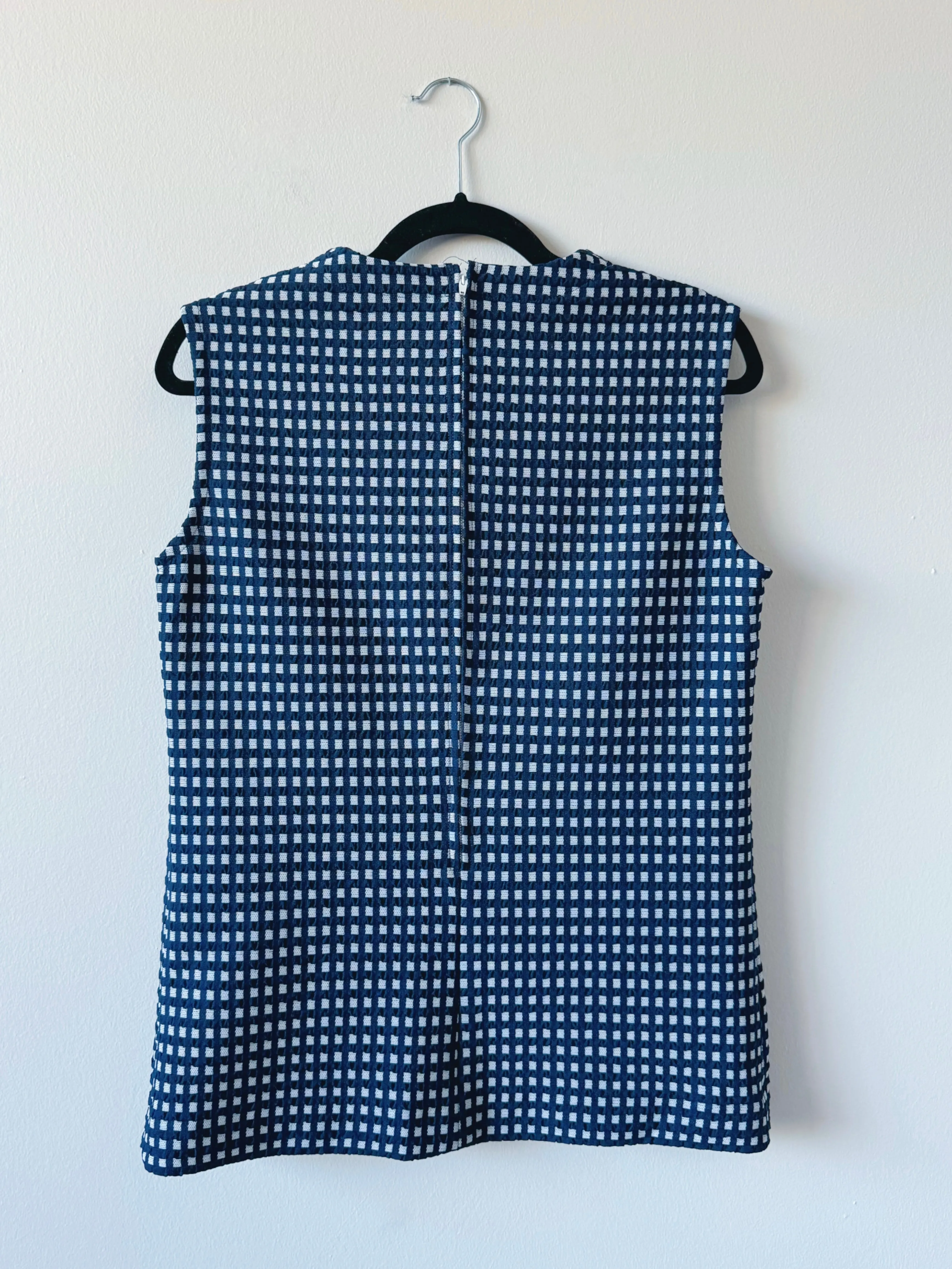 60s Vintage Handmade Navy Gingham V-Neck Tank Top (M)