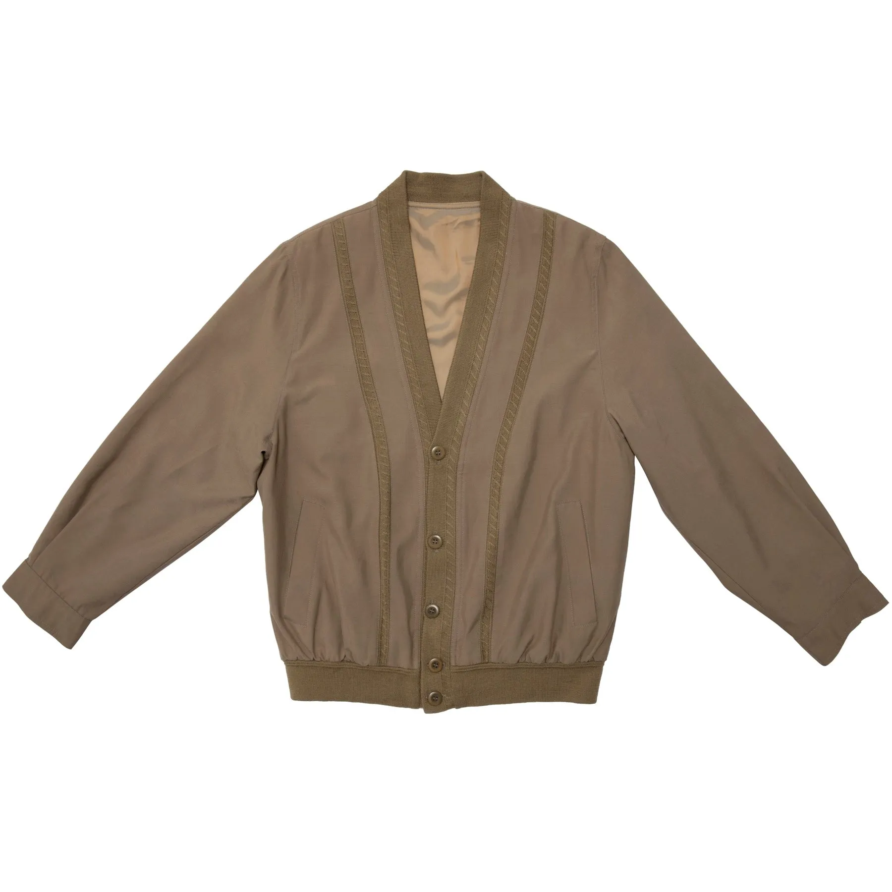 70s Herringbone Knit Trim Cardigan Jacket