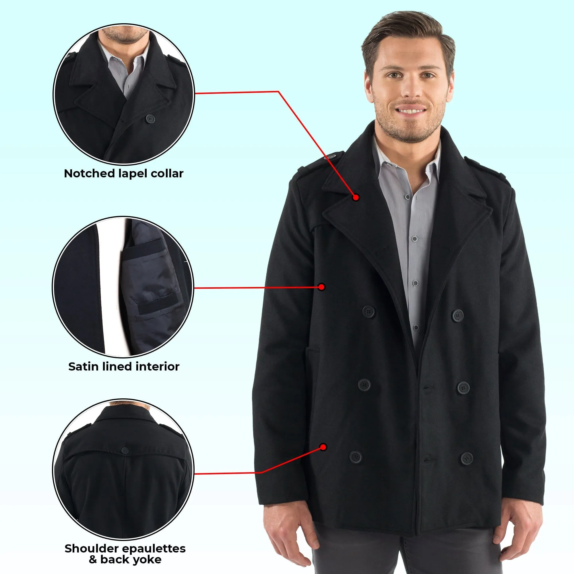 Alpine Swiss Jake Mens Pea Coat Wool Blend Double Breasted Dress Jacket Peacoat