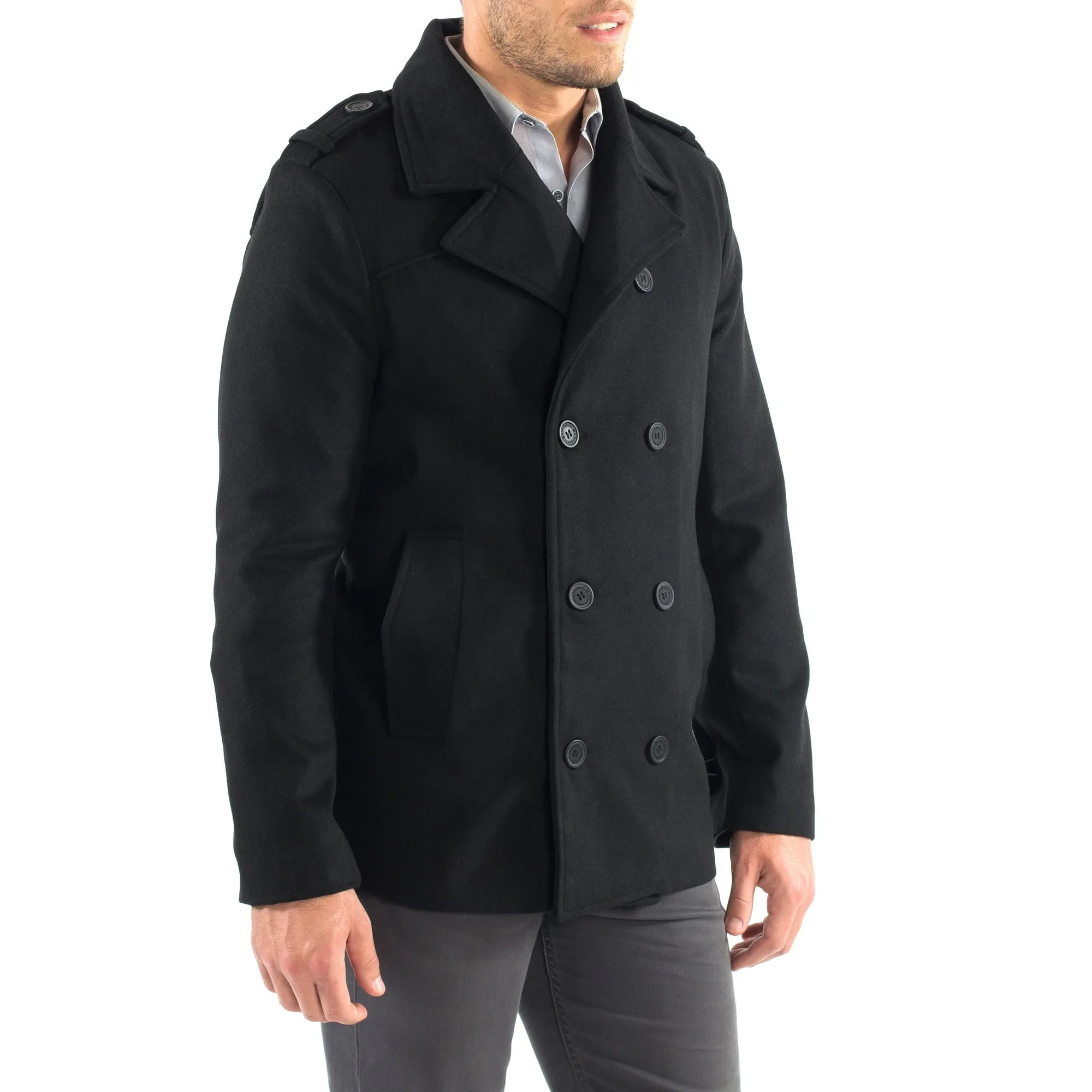 Alpine Swiss Jake Mens Pea Coat Wool Blend Double Breasted Dress Jacket Peacoat