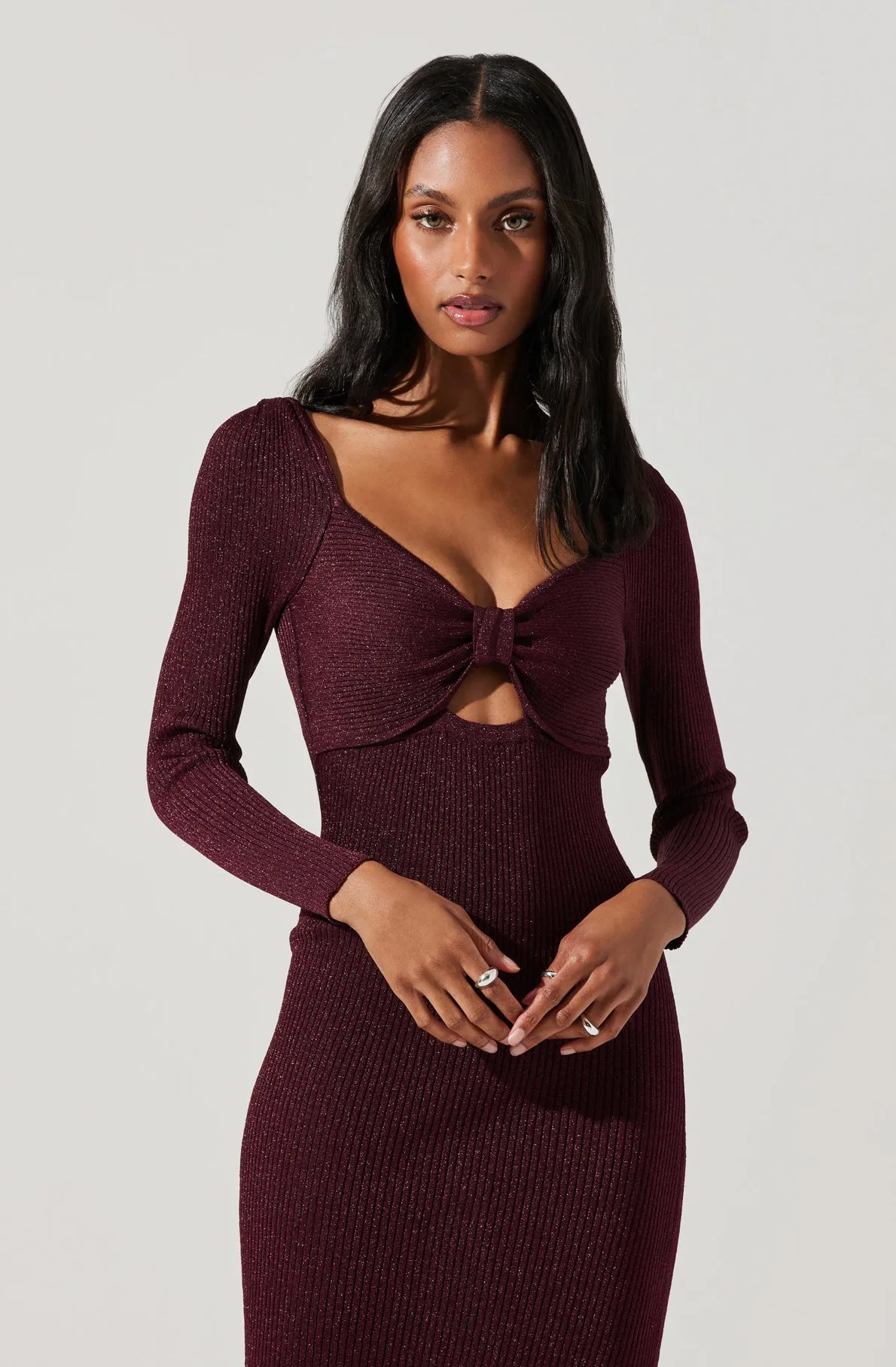 Anastasia Metallic Cutout Midi Sweater Dress