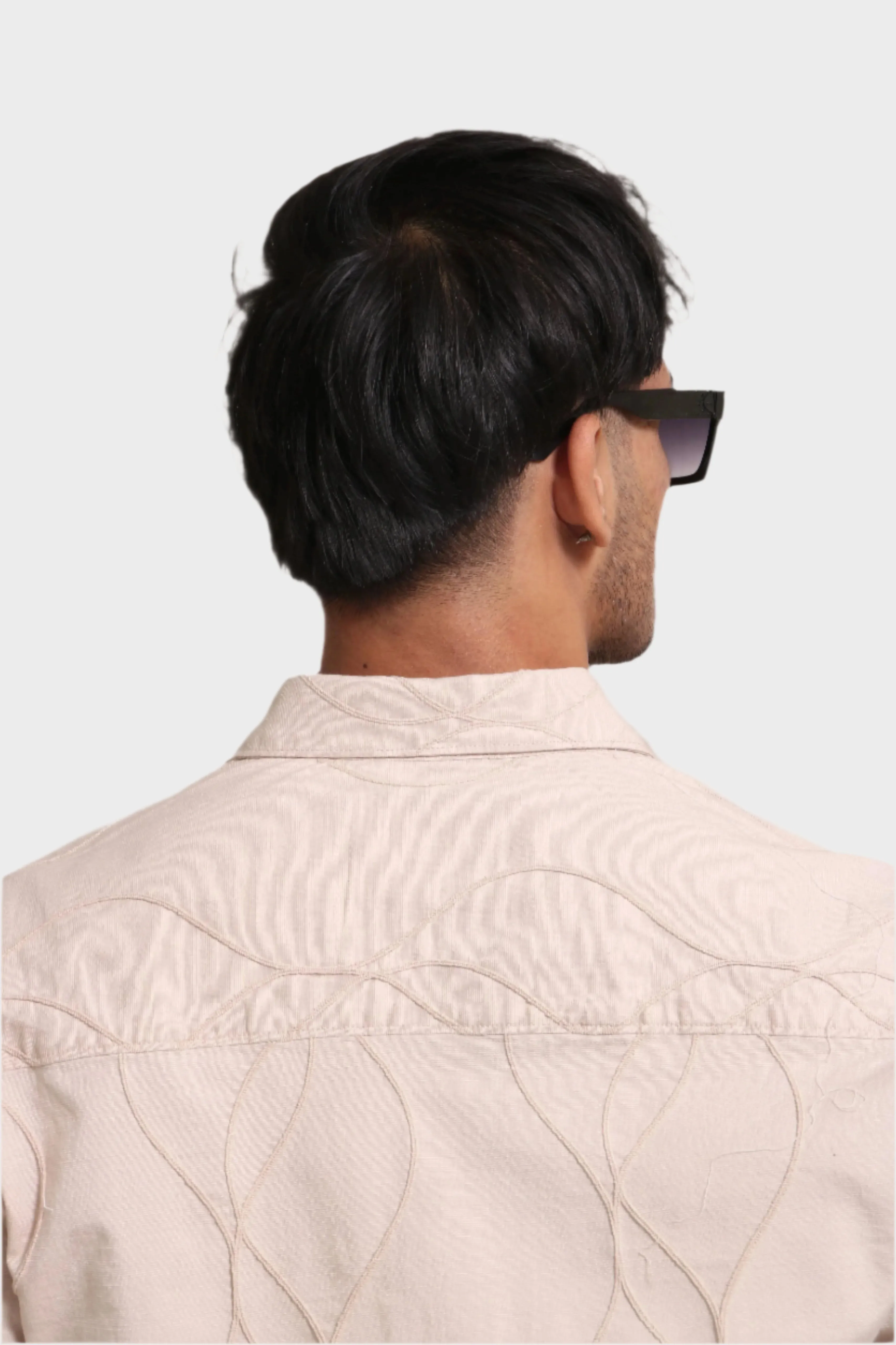 BEIGE EMBROIDERY FULL SLEEVE SLIM FIT SHIRT