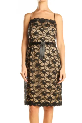 Brown Black Lace Retro Sheath Dress