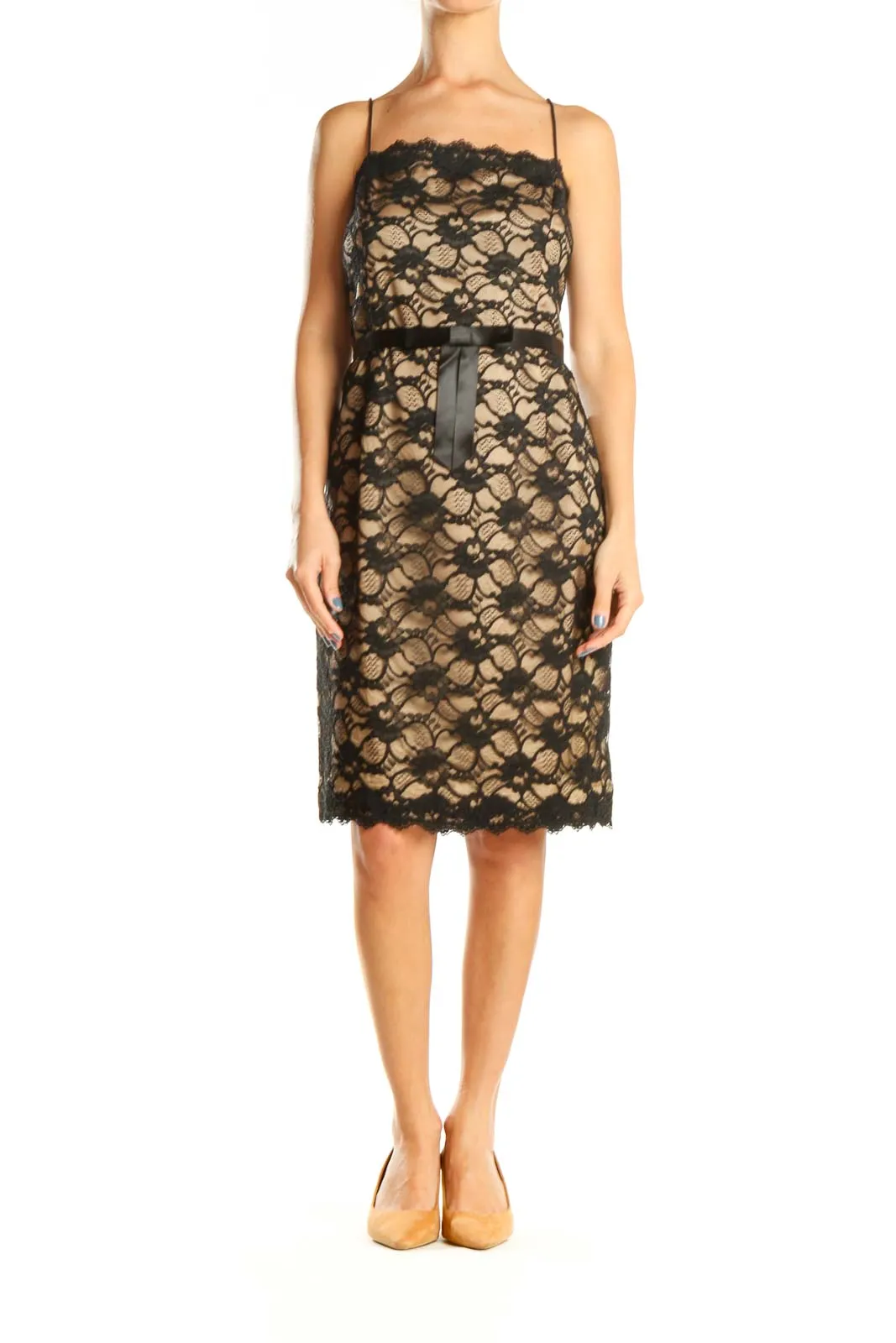 Brown Black Lace Retro Sheath Dress