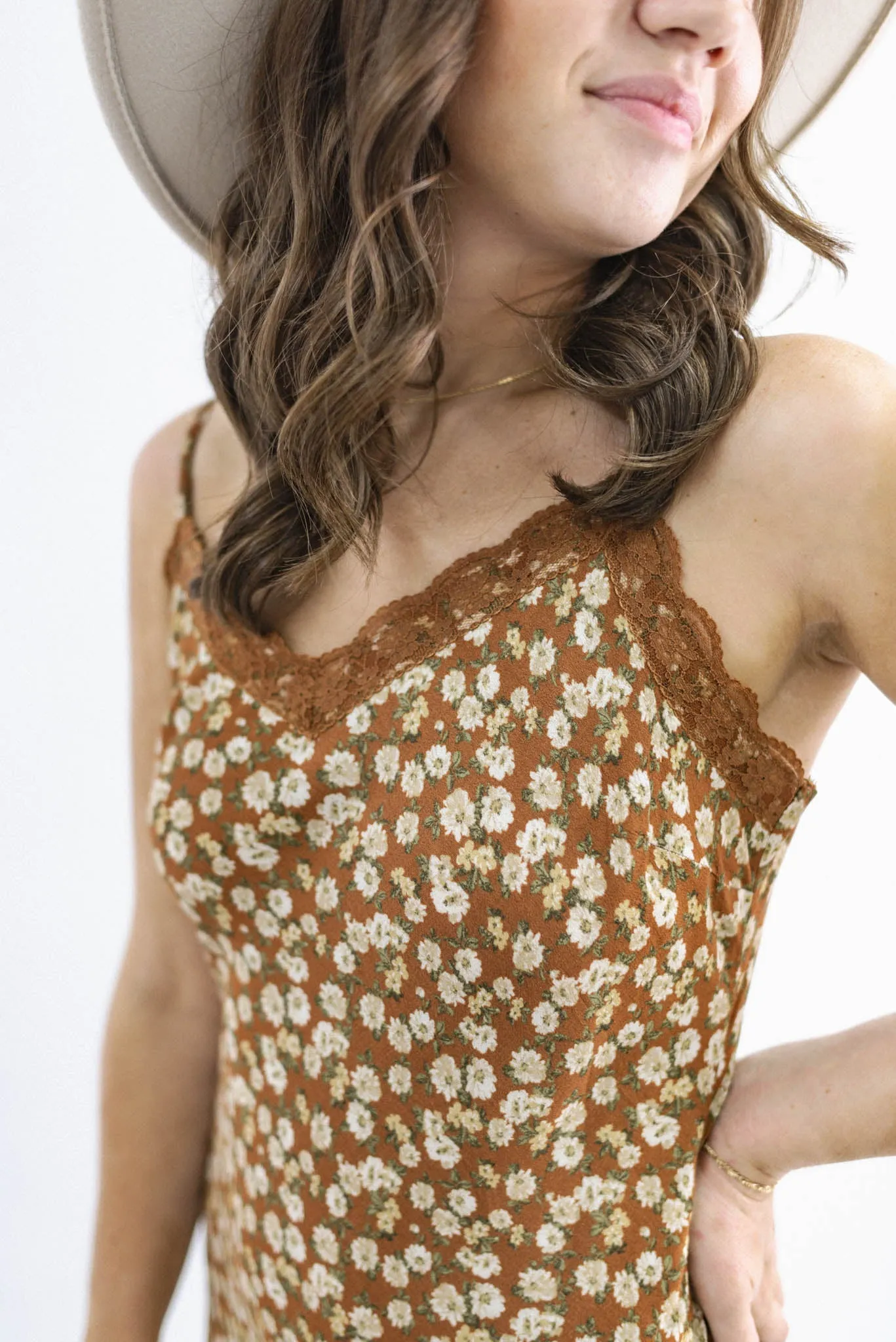 Call It Fate Lace Trim Floral Slip Dress