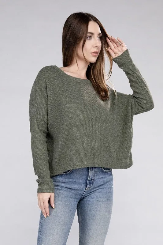Classic Elegance Modern Ribbed Dolman Long Sleeve Sweater