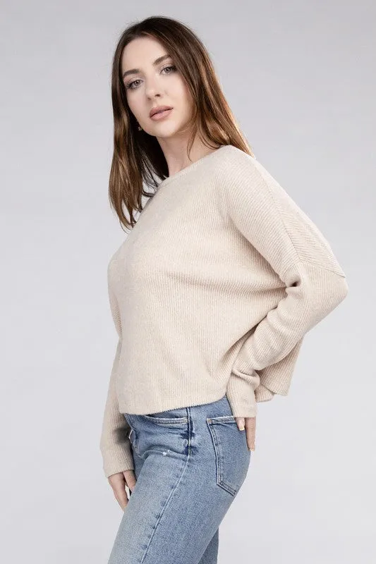 Classic Elegance Modern Ribbed Dolman Long Sleeve Sweater