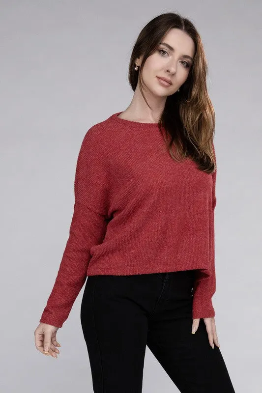 Classic Elegance Modern Ribbed Dolman Long Sleeve Sweater