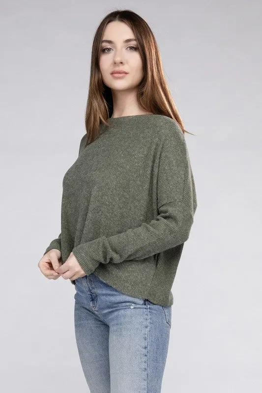Classic Elegance Modern Ribbed Dolman Long Sleeve Sweater