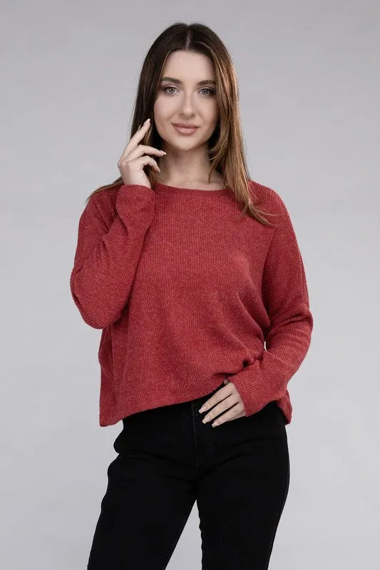 Classic Elegance Modern Ribbed Dolman Long Sleeve Sweater