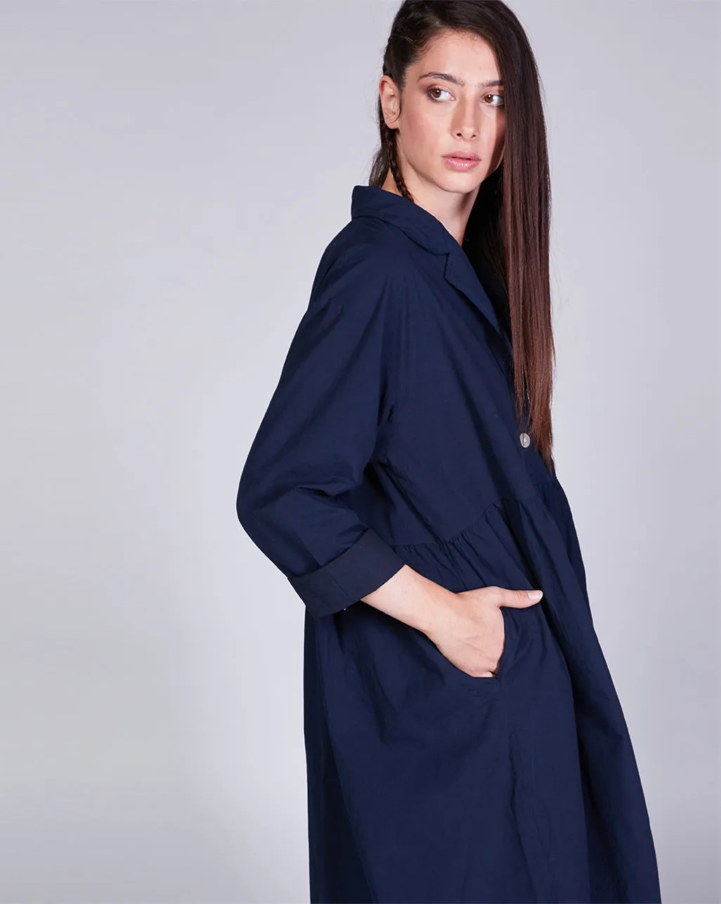 Cotton Single-Button Pleat Waist Dress