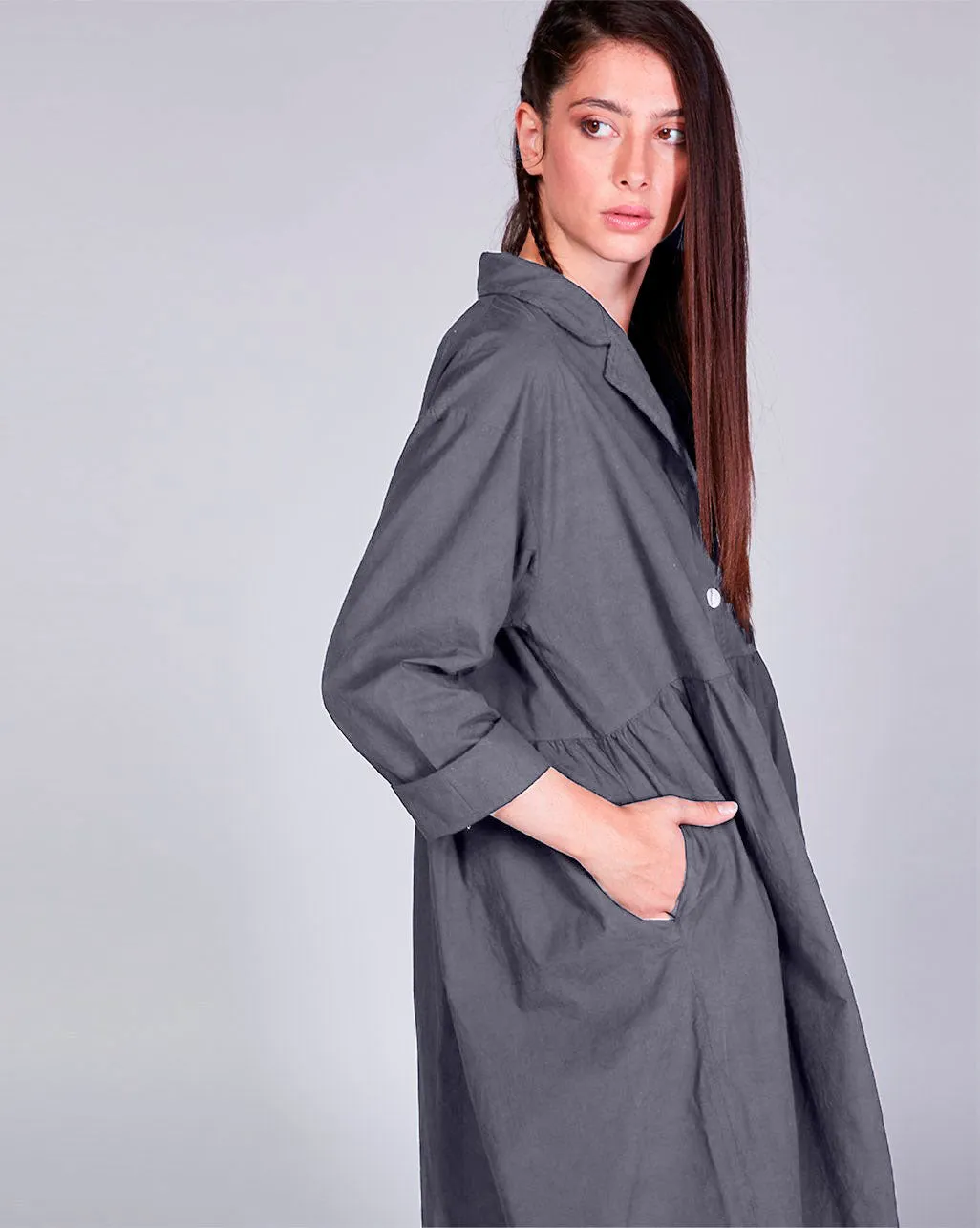 Cotton Single-Button Pleat Waist Dress