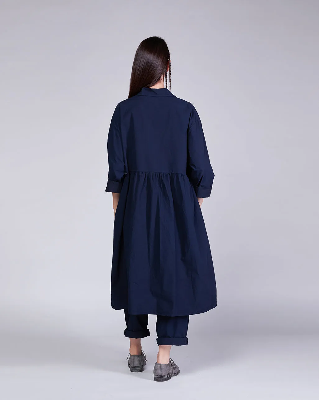 Cotton Single-Button Pleat Waist Dress