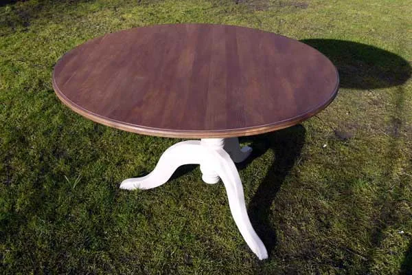 Custom Listing for Jane refurbished round dining table in Annie Sloan Paloma with dark stained top