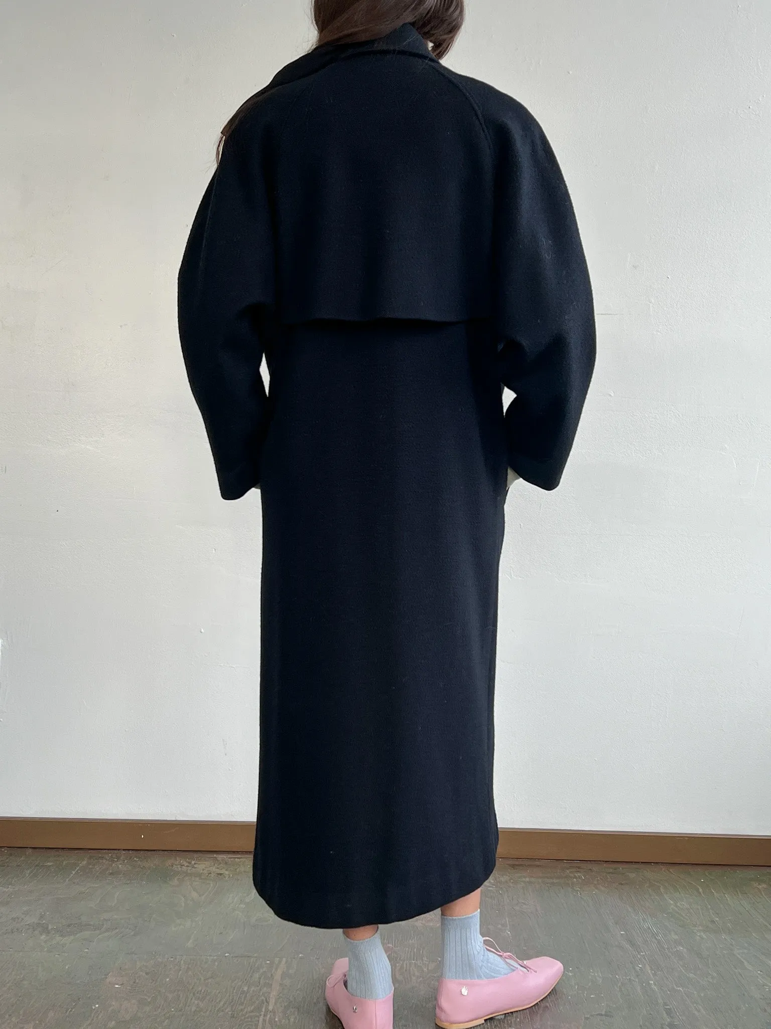Double Breasted Black Overcoat (L)