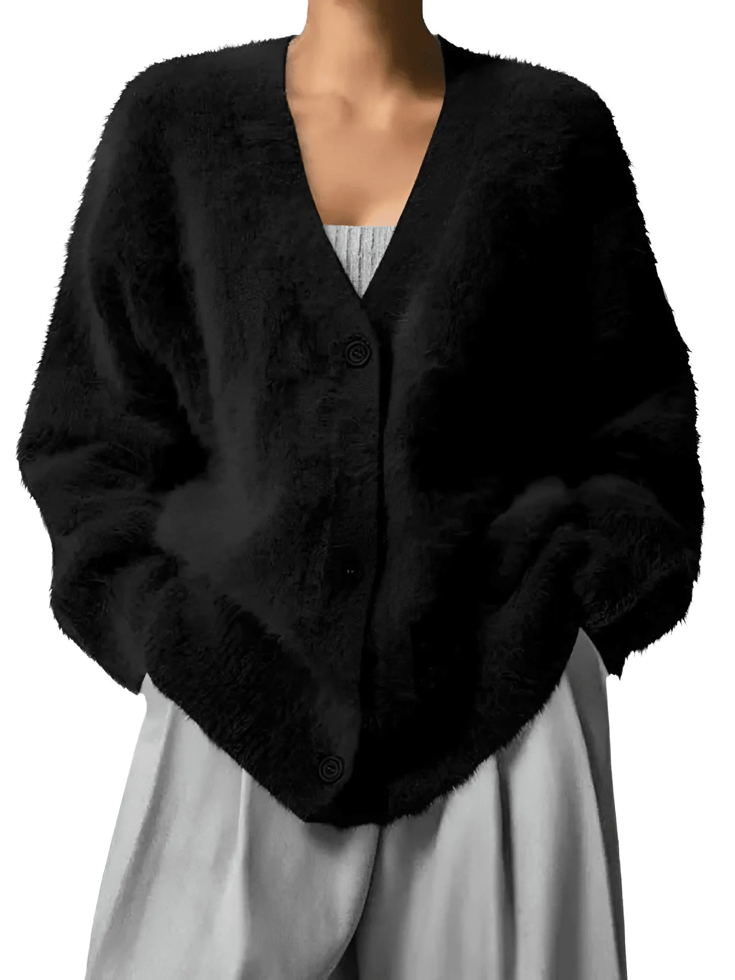 Elegant V-Neck Long Sleeve Sweater Single Breasted Women's Cardigan Soft