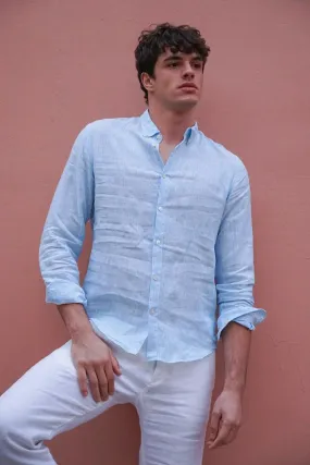 Faros Blue Stripes Linen Shirt - Finest Italian Linen