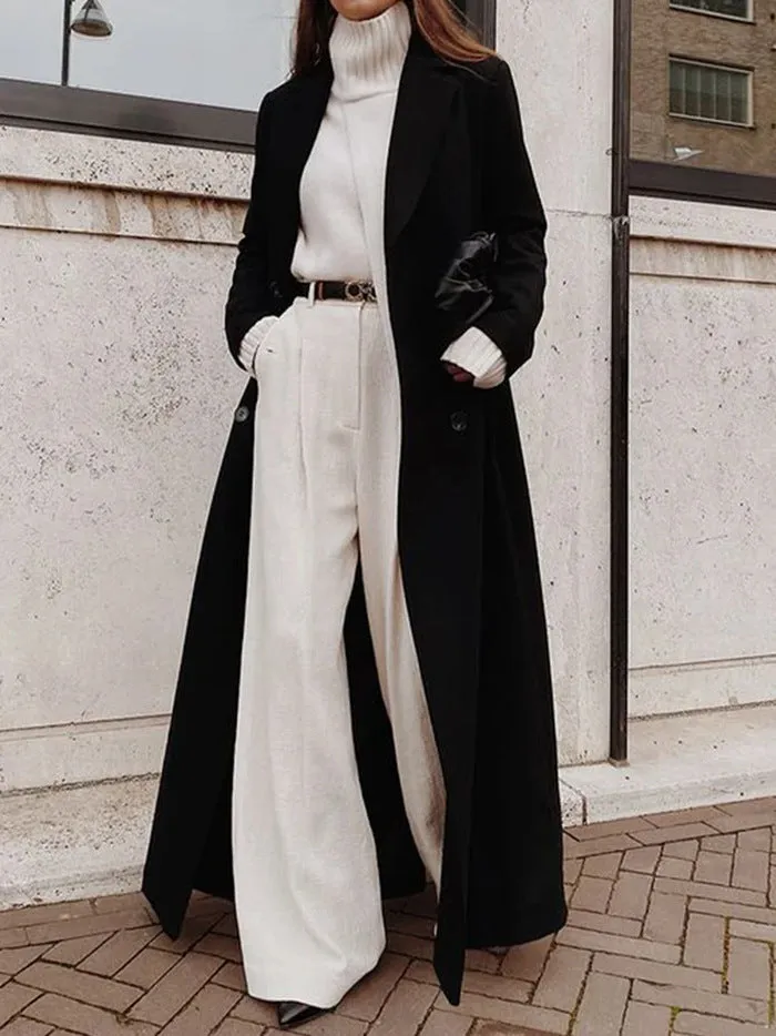 Girlary-shop western outfits women 2024 Autumn and Winter Women's Casual Long Solid Color Warm Woolen Coat Overcoat
