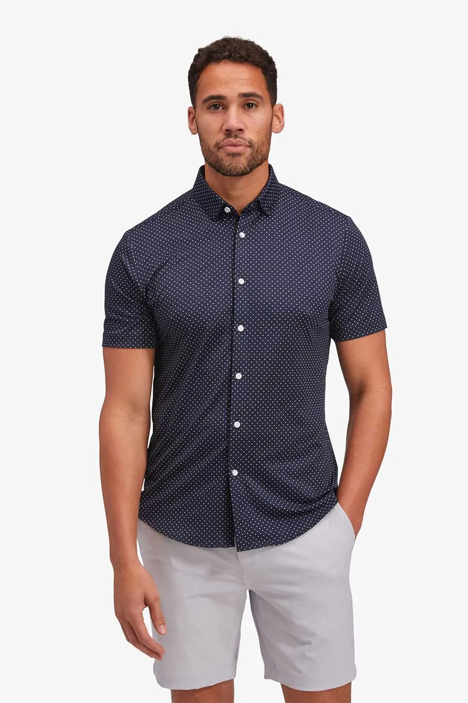 HALYARD SS Navy Dot Print