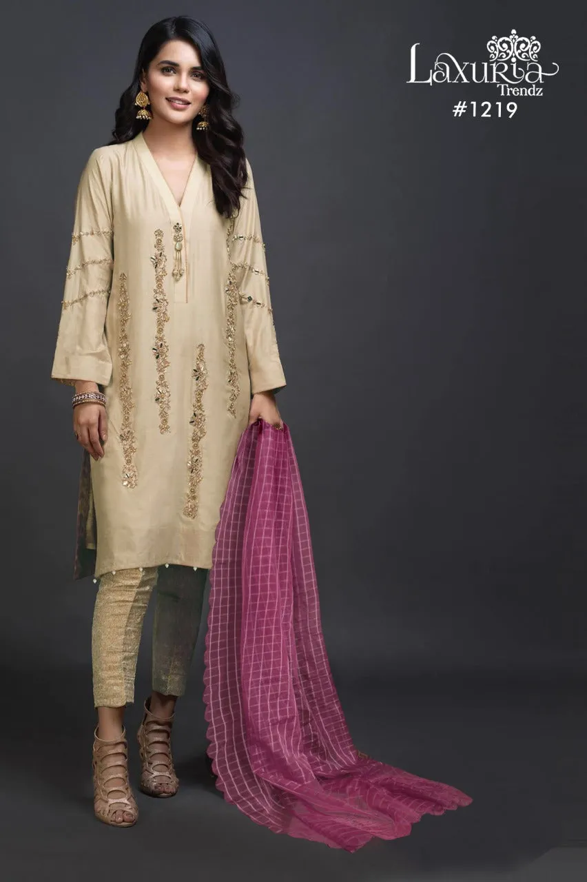 Handwork Kurti With Pant & Fancy Organza Dupatta