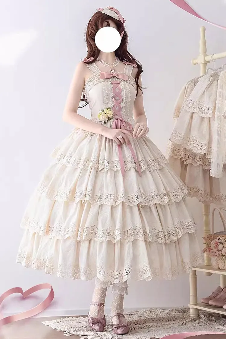 Ivory [Forest Waltz] Embroidery Bowknot Lace-Up Slim Sweet Elegant Lolita Suspender Top