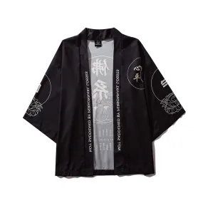 Japanese Kanji Print Kimono Cardigan