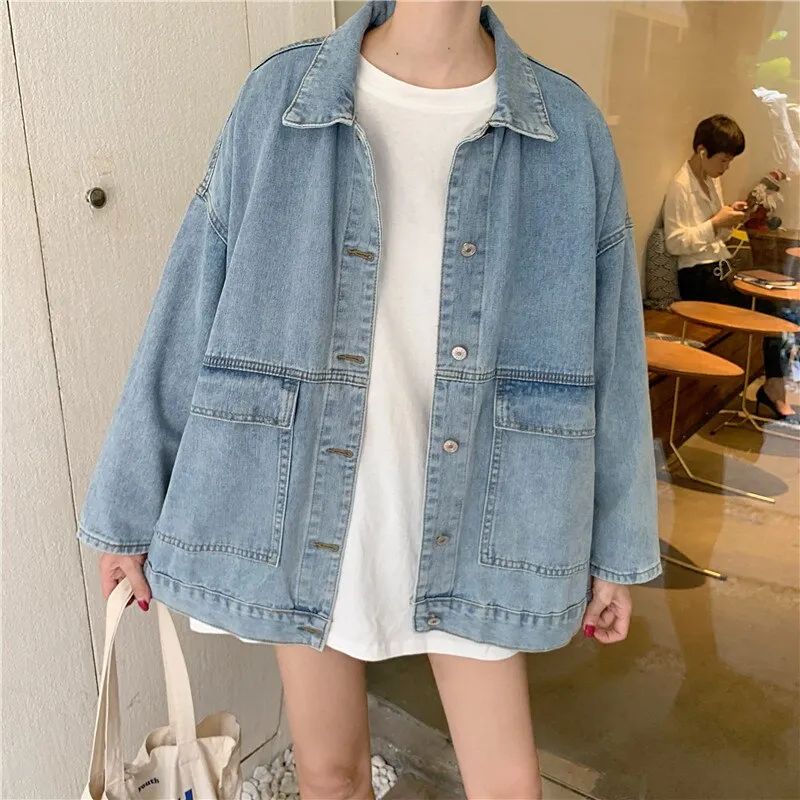 Joskaa Black Friday Sales Harajuku Black Denim Short Jacket Women Korean Loose Bomber Jacket Female Outerwear Streetwear Long Sleeve Casual Overcoat Mujer