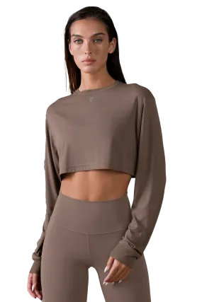 LONG SLEEVE BOXY T-SHIRT - Tan