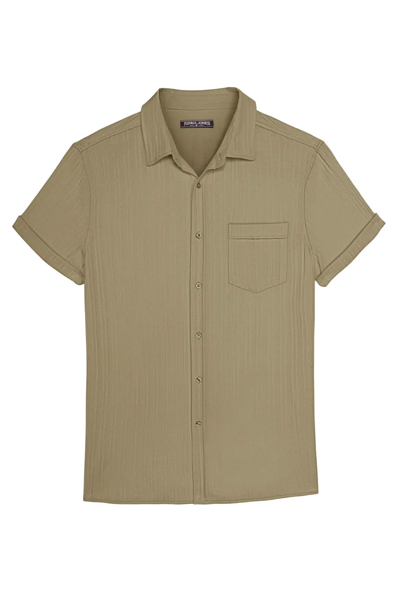 Men Straight Shirt Casual Short Sleeve Lapel Collar Button-up Tops