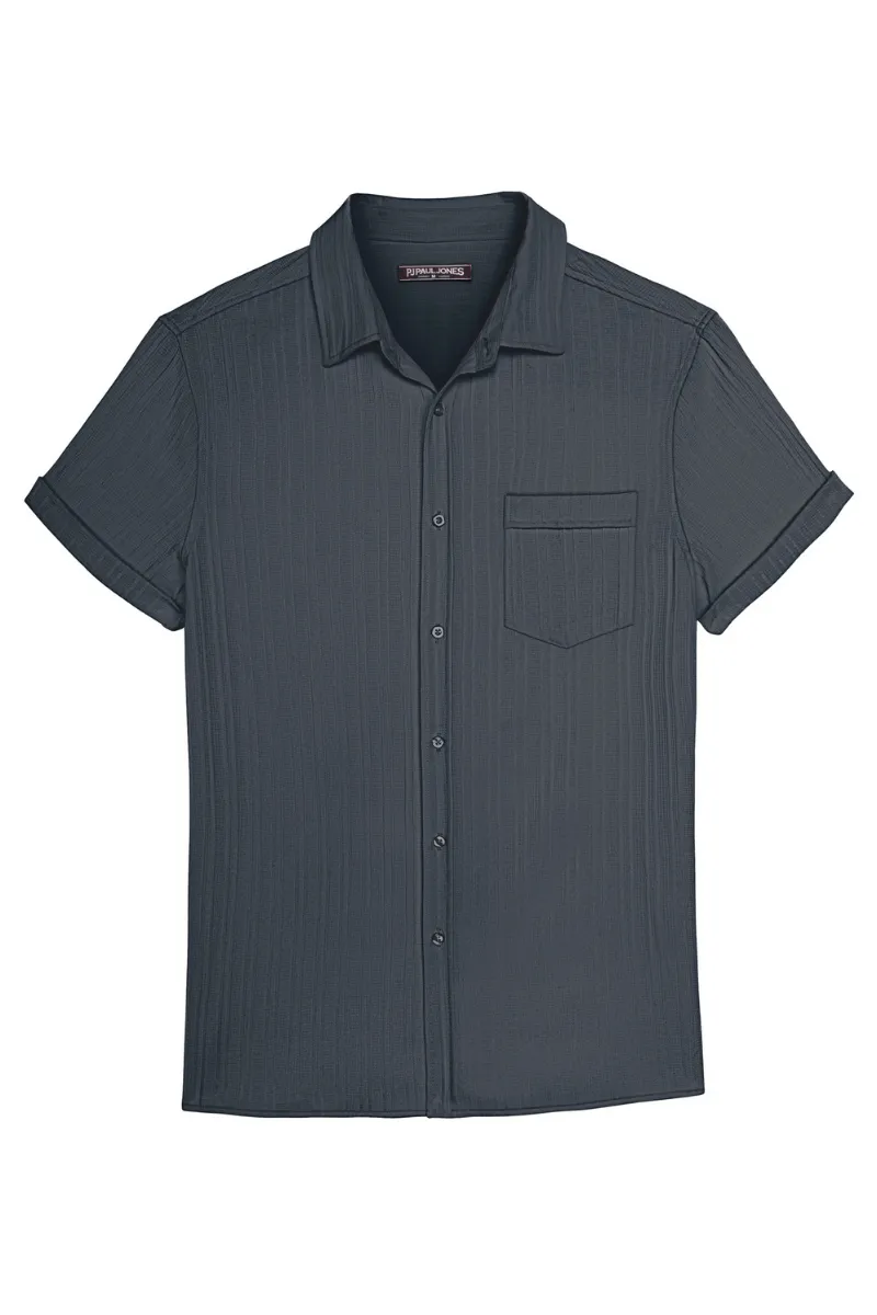 Men Straight Shirt Casual Short Sleeve Lapel Collar Button-up Tops