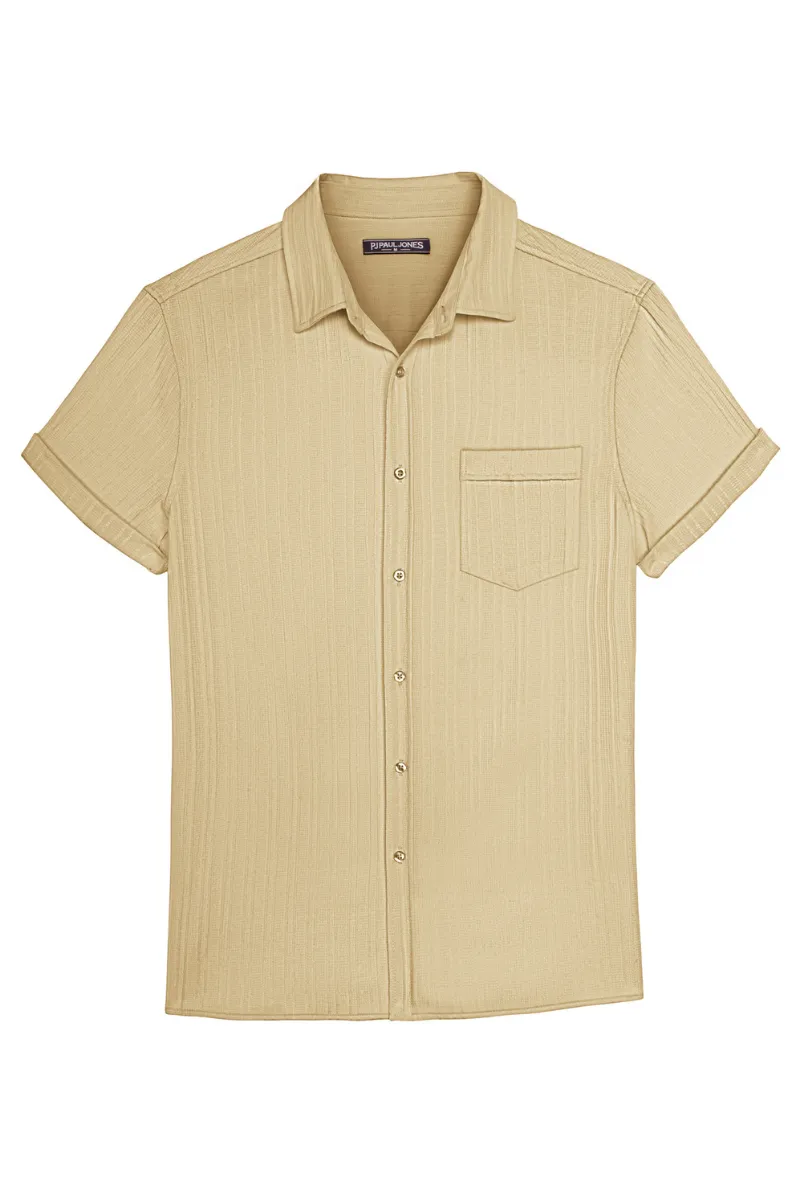 Men Straight Shirt Casual Short Sleeve Lapel Collar Button-up Tops
