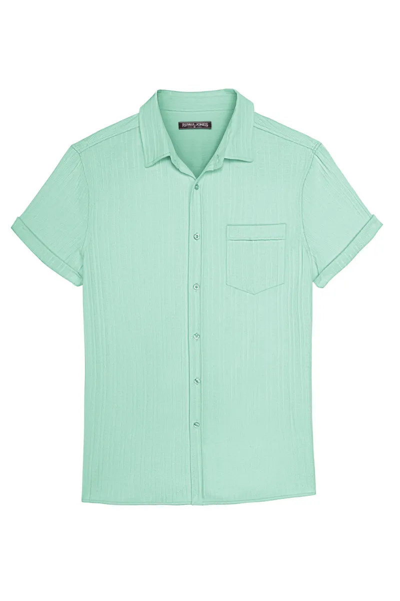 Men Straight Shirt Casual Short Sleeve Lapel Collar Button-up Tops