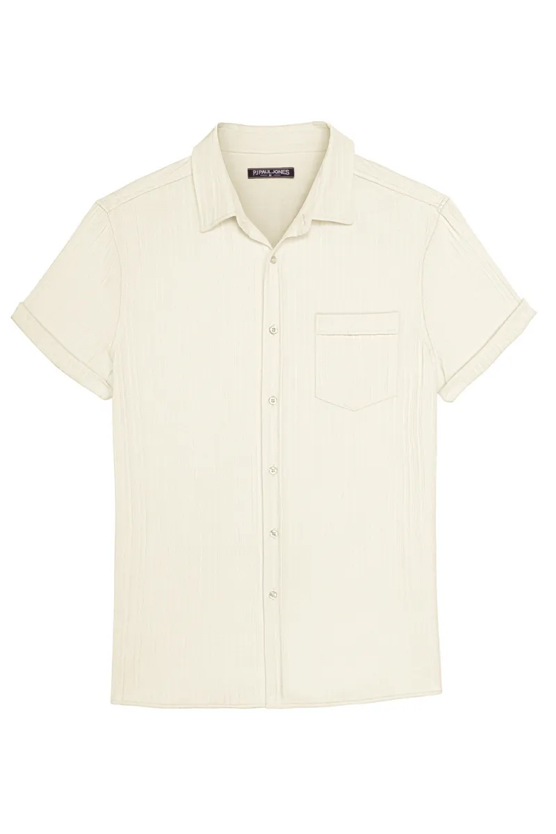 Men Straight Shirt Casual Short Sleeve Lapel Collar Button-up Tops