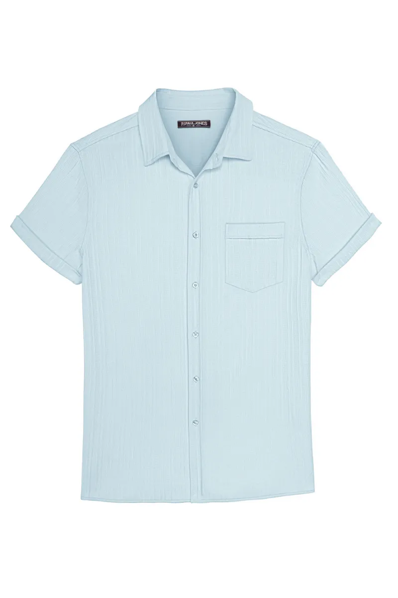 Men Straight Shirt Casual Short Sleeve Lapel Collar Button-up Tops