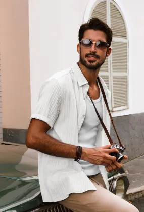 Men Straight Shirt Casual Short Sleeve Lapel Collar Button-up Tops