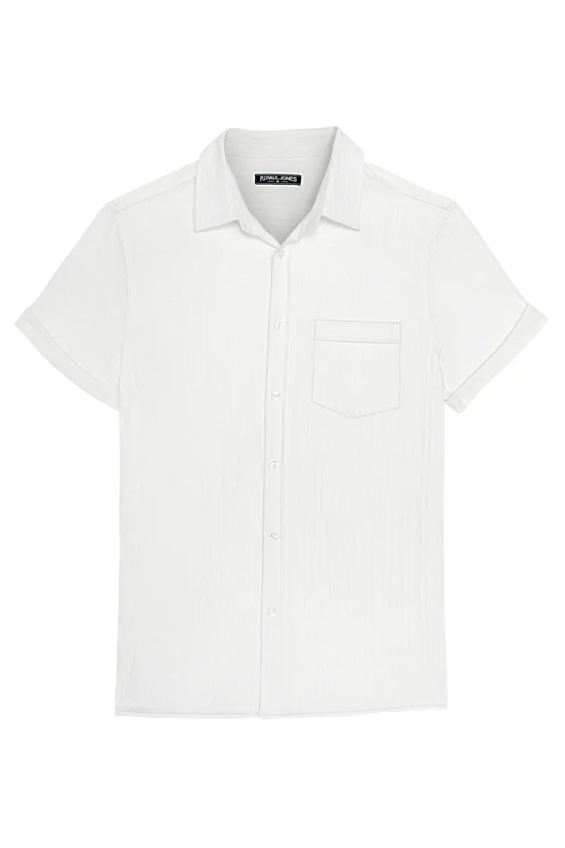 Men Straight Shirt Casual Short Sleeve Lapel Collar Button-up Tops