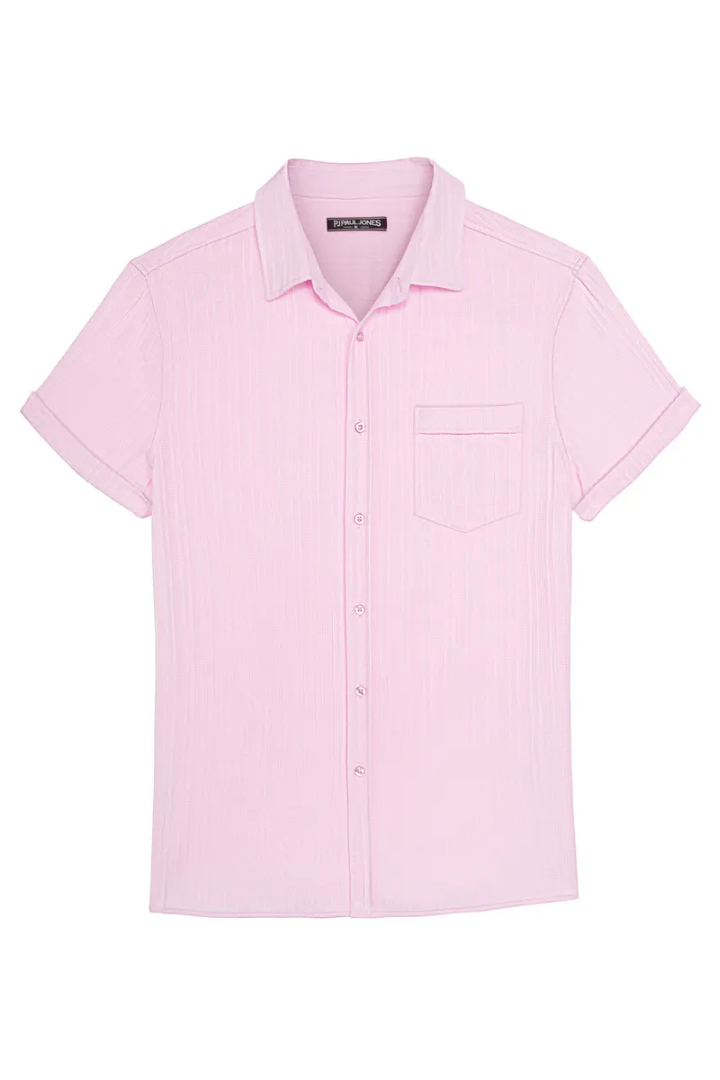 Men Straight Shirt Casual Short Sleeve Lapel Collar Button-up Tops