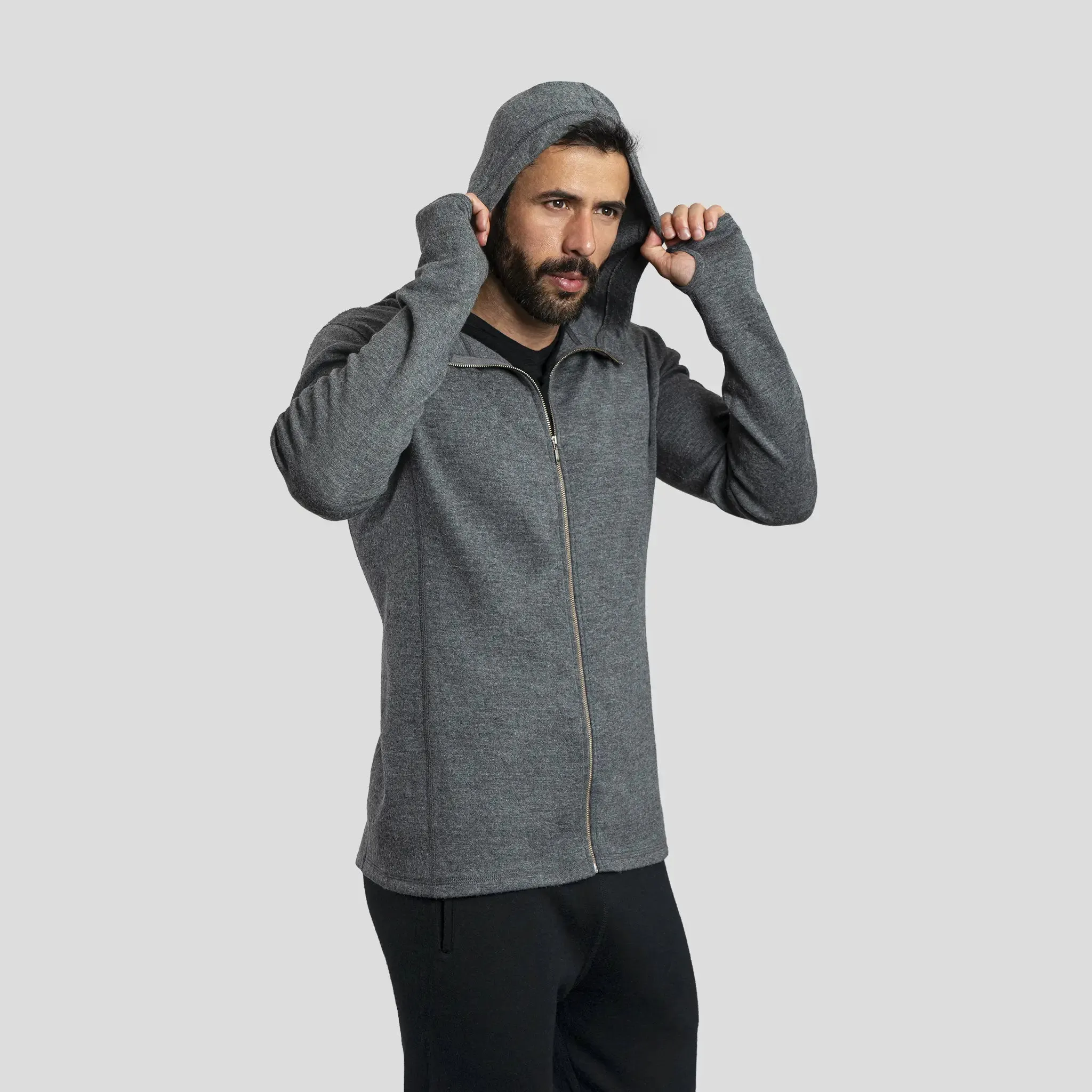 Men's Alpaca Wool Fleece Hooded Jacket: 420 Midweight Full-Zip