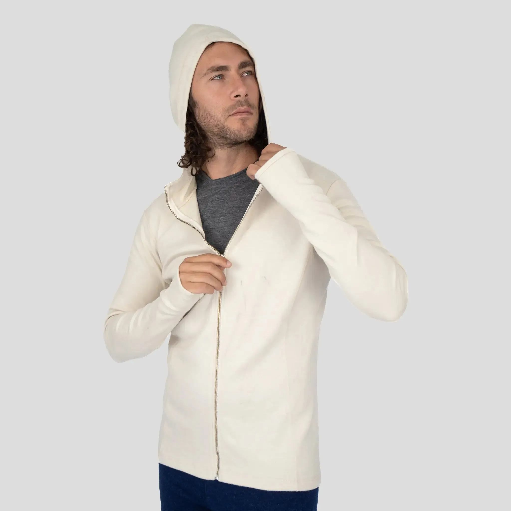 Men's Alpaca Wool Fleece Hooded Jacket: 420 Midweight Full-Zip