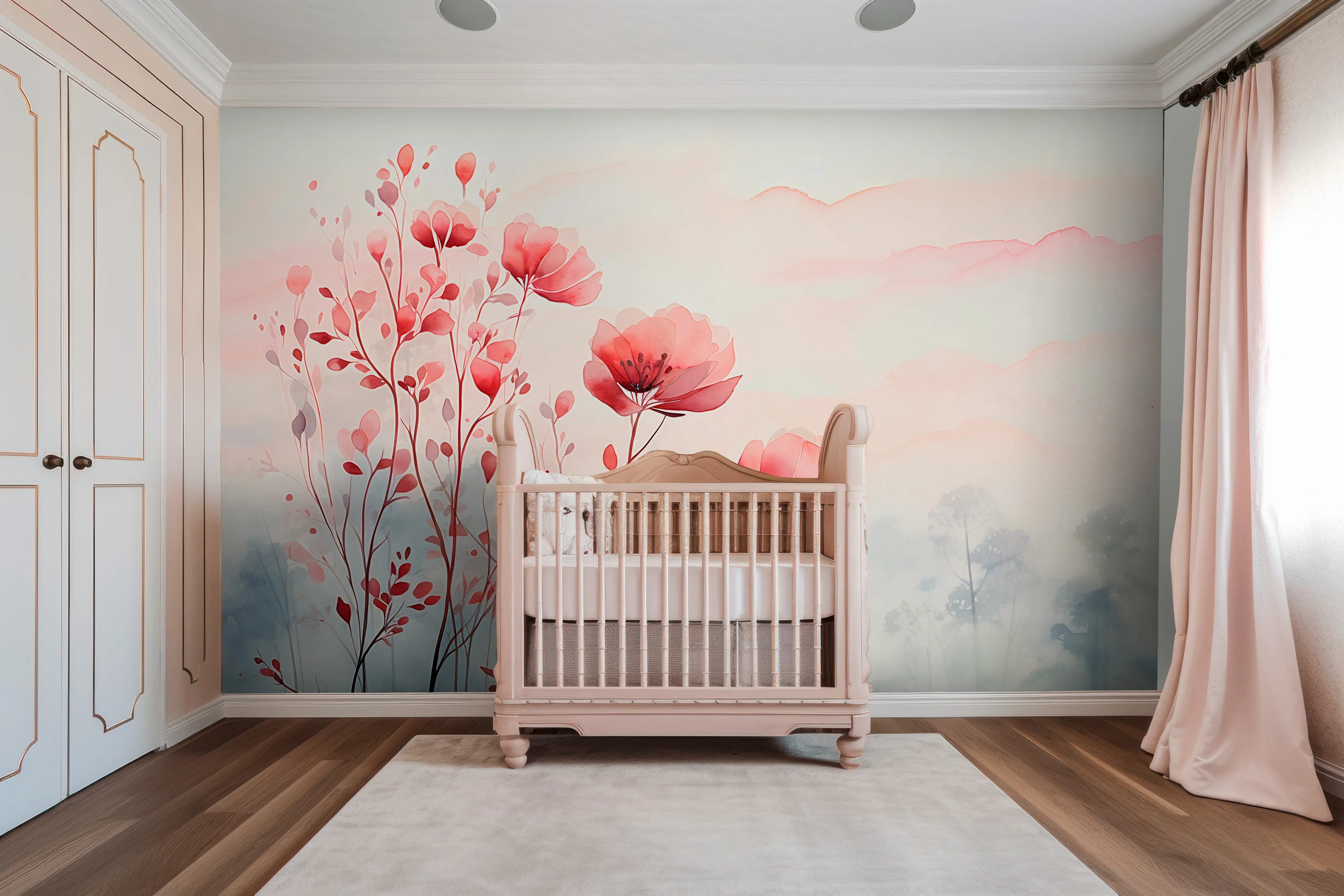 Minimalist Red Flower Mural