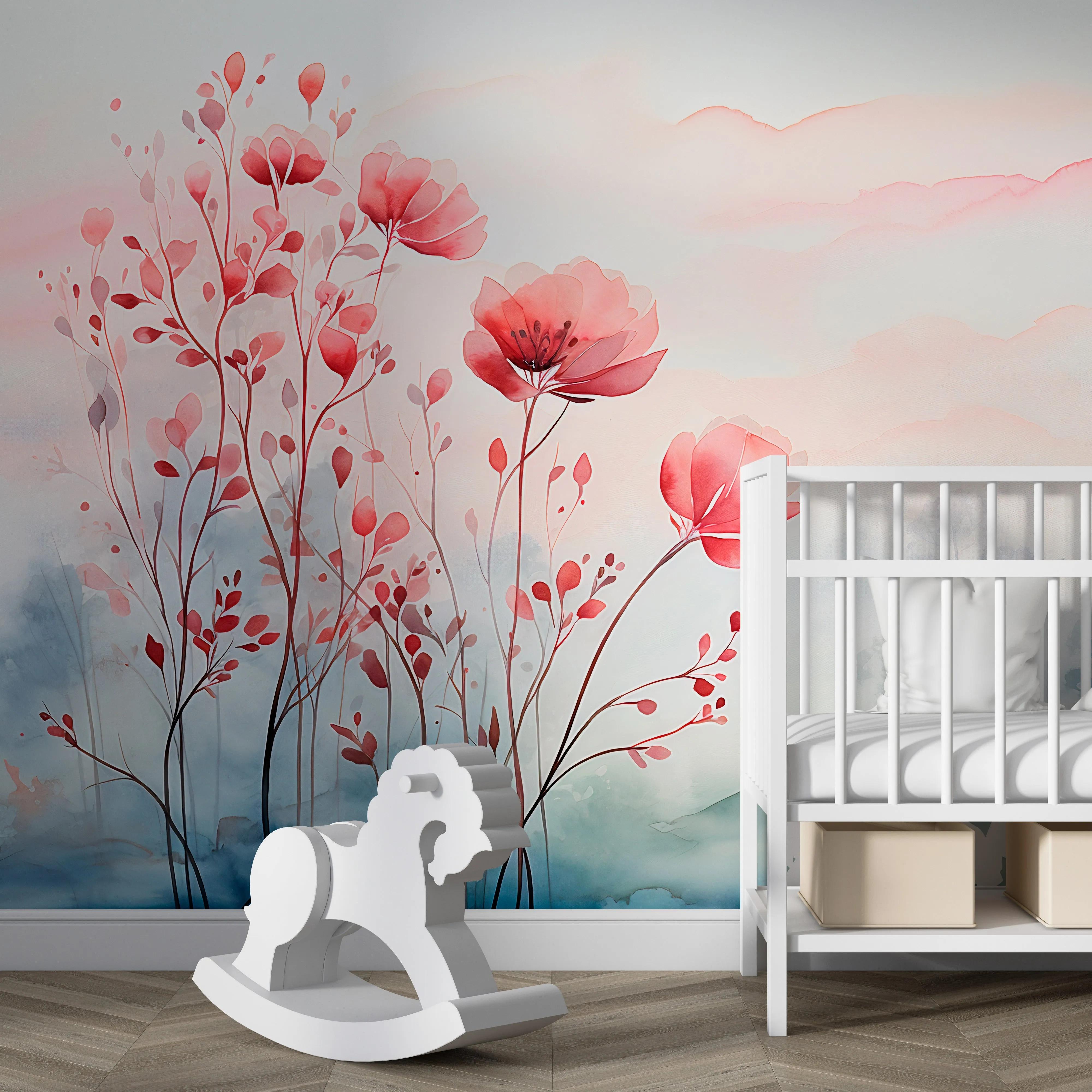 Minimalist Red Flower Mural