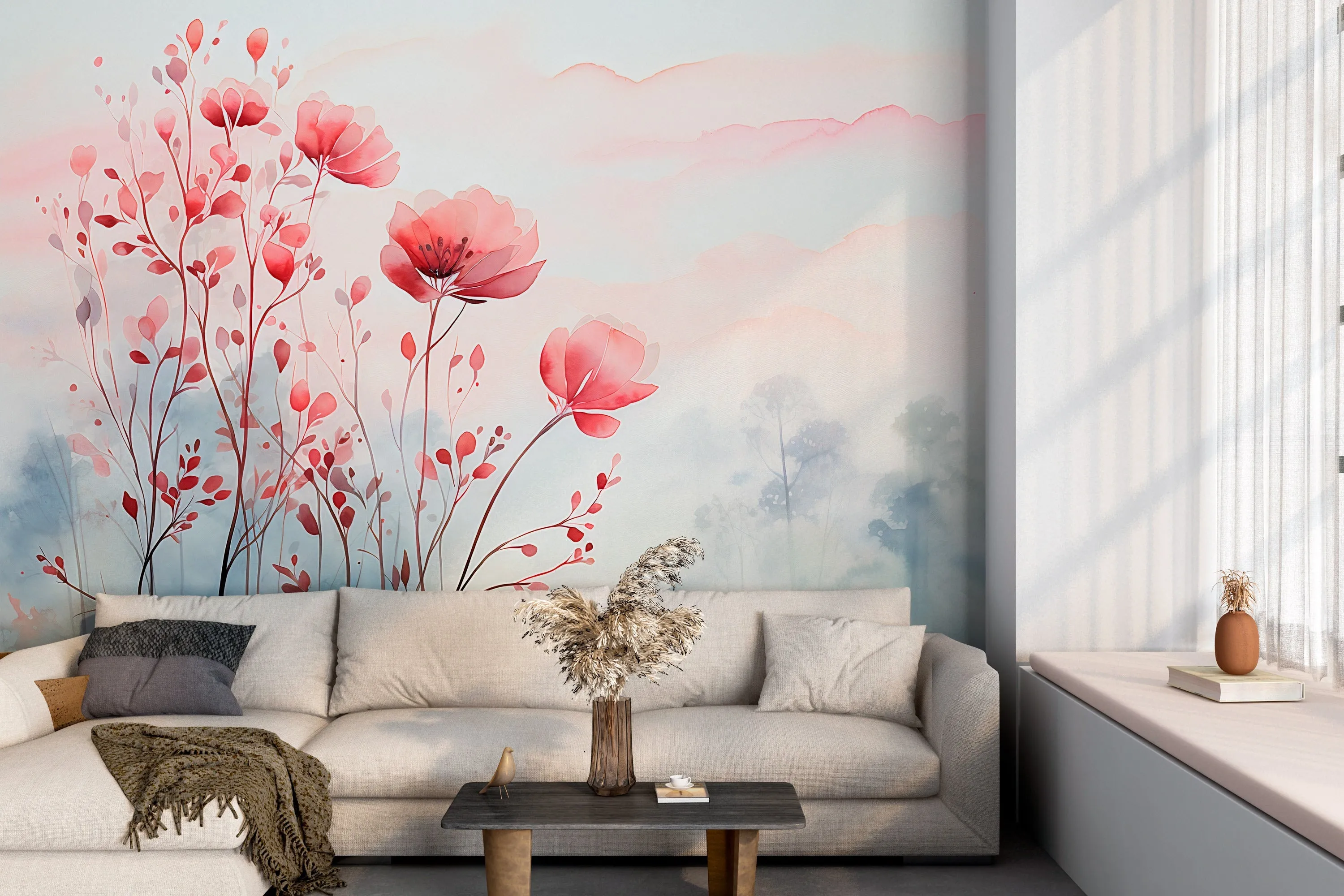 Minimalist Red Flower Mural