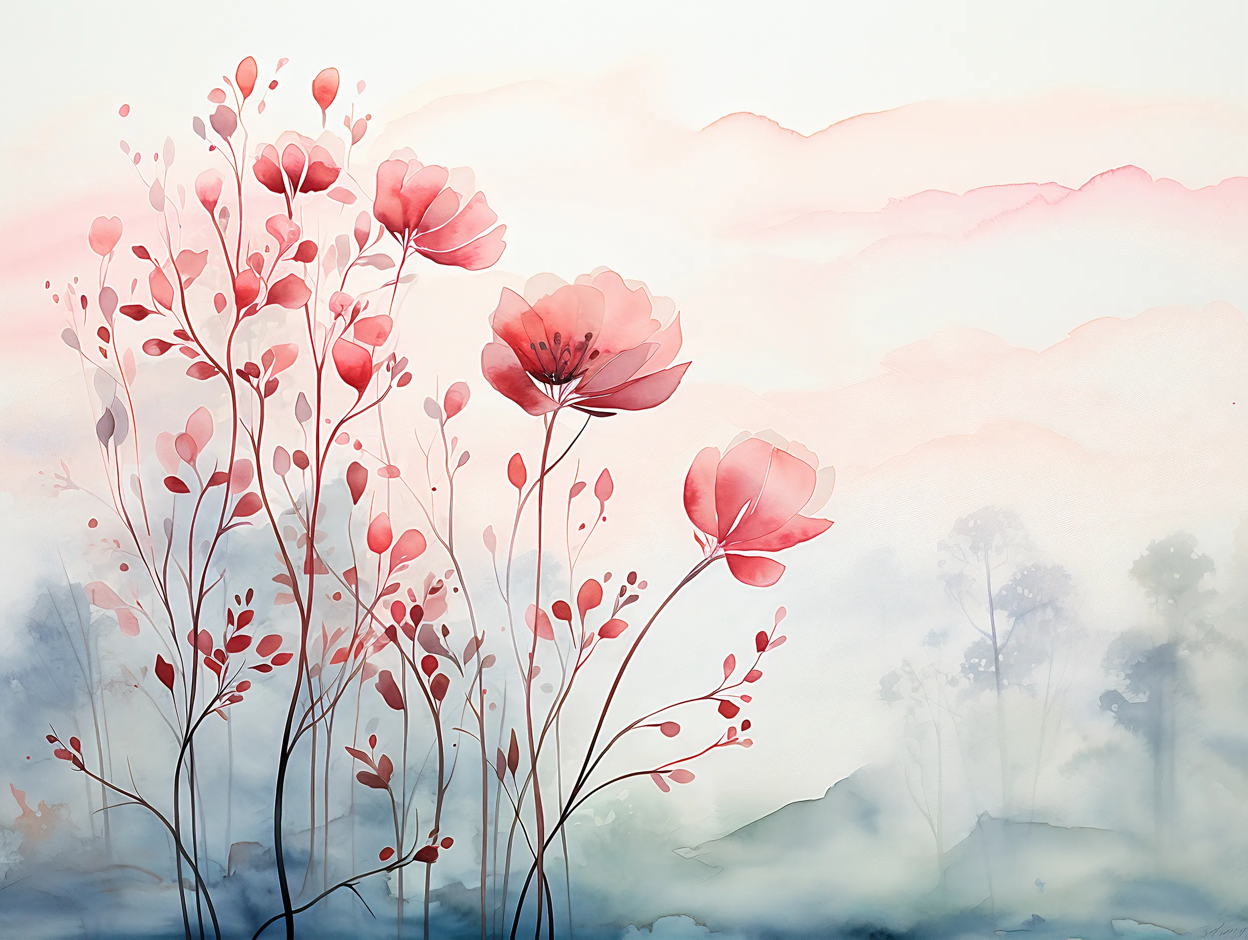 Minimalist Red Flower Mural
