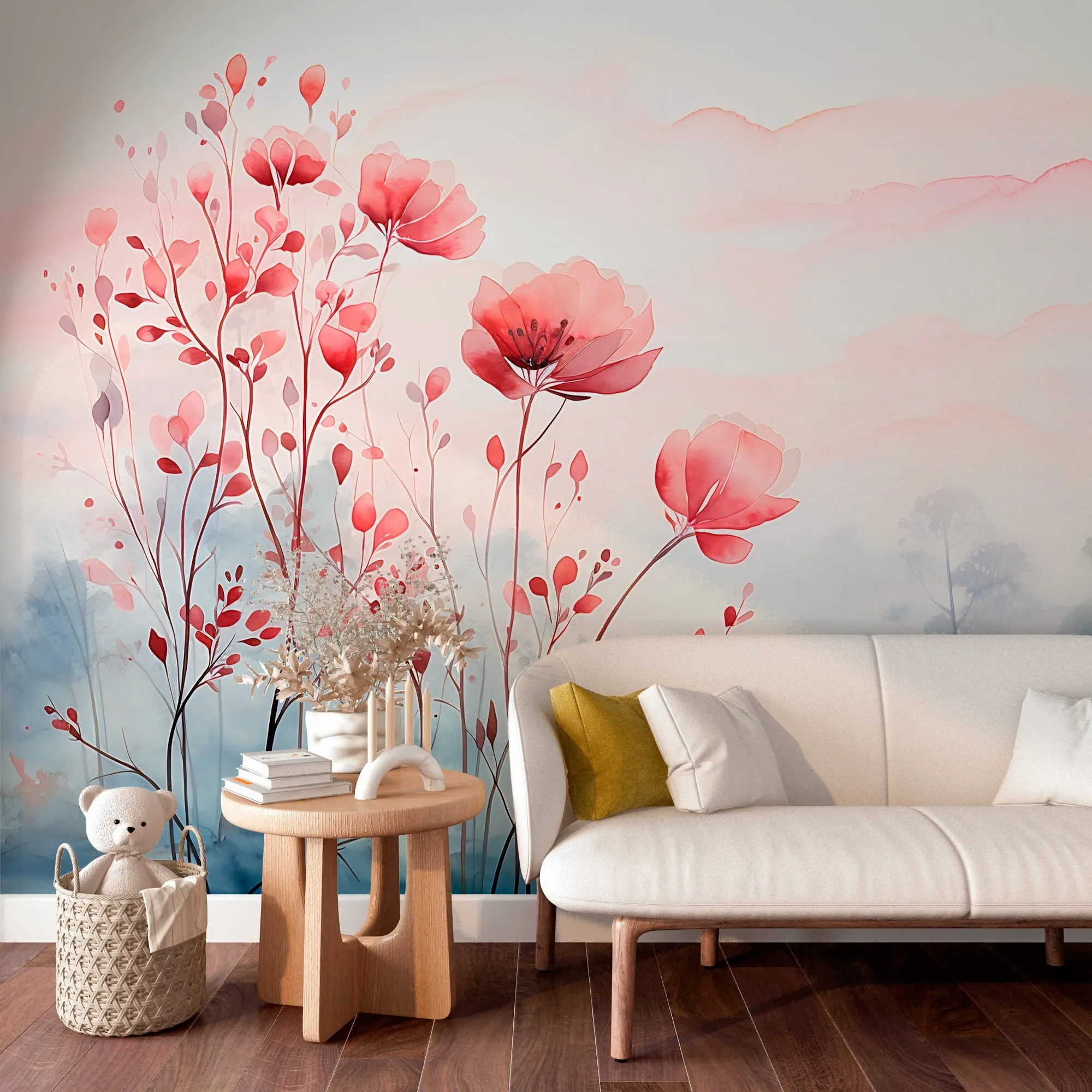 Minimalist Red Flower Mural