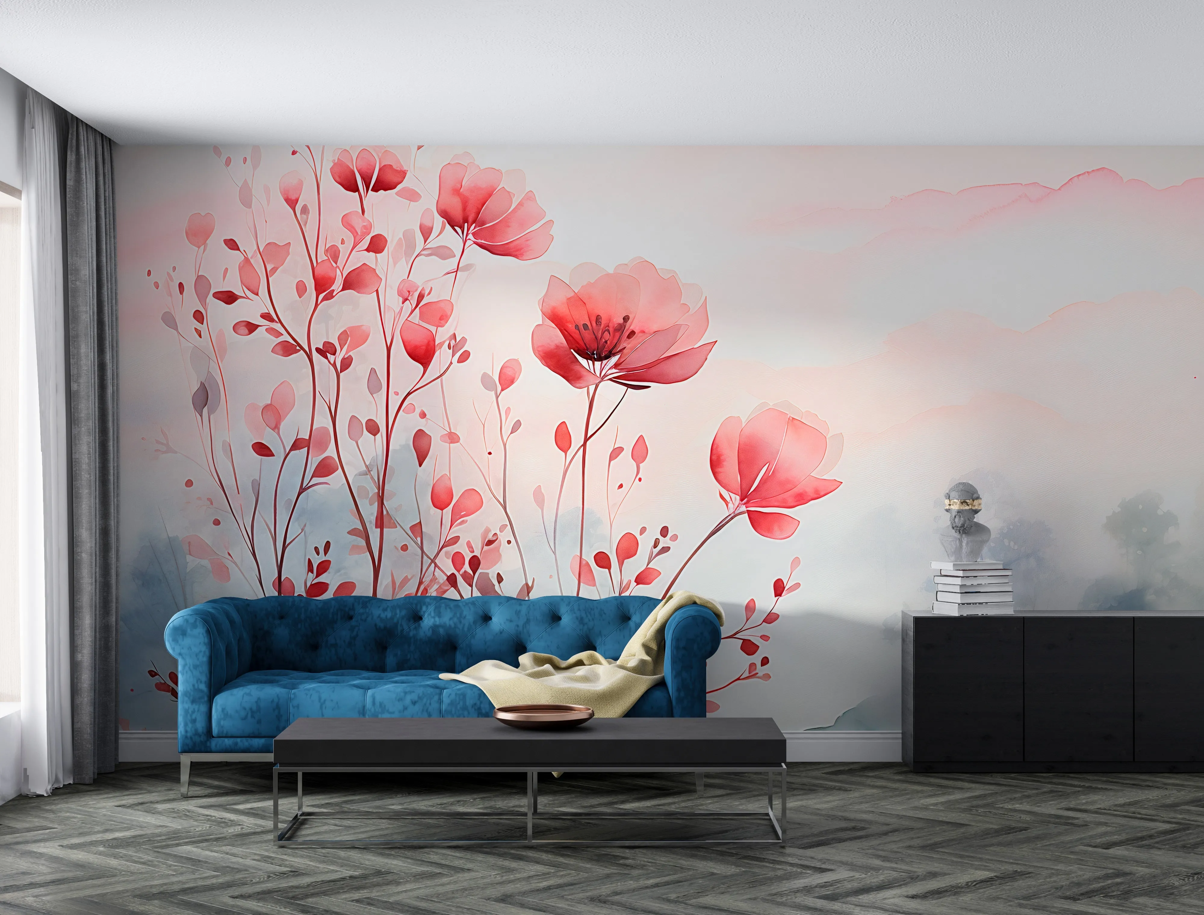 Minimalist Red Flower Mural