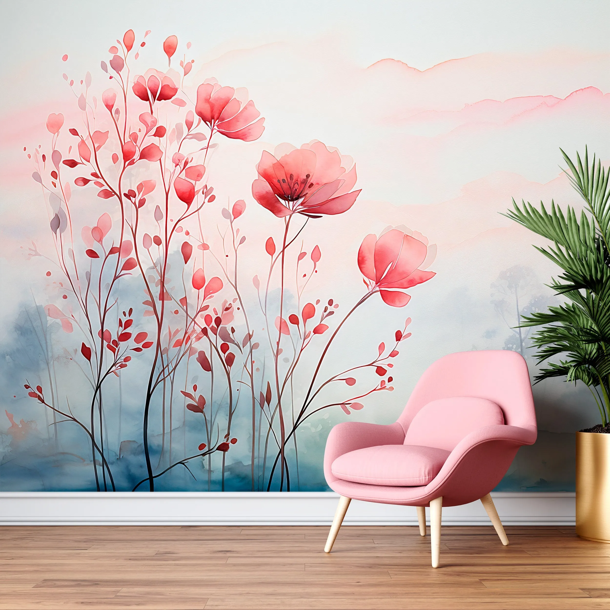 Minimalist Red Flower Mural