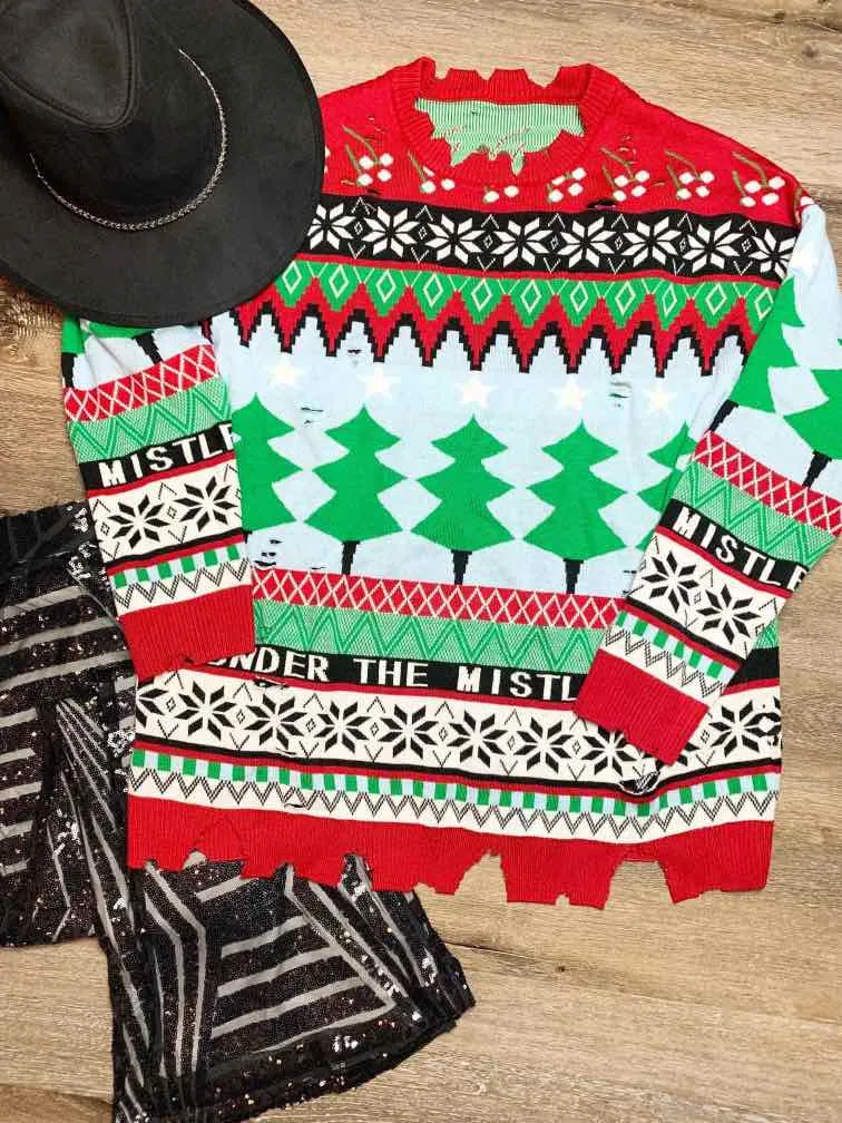 Mistletoe Distressed Sweater